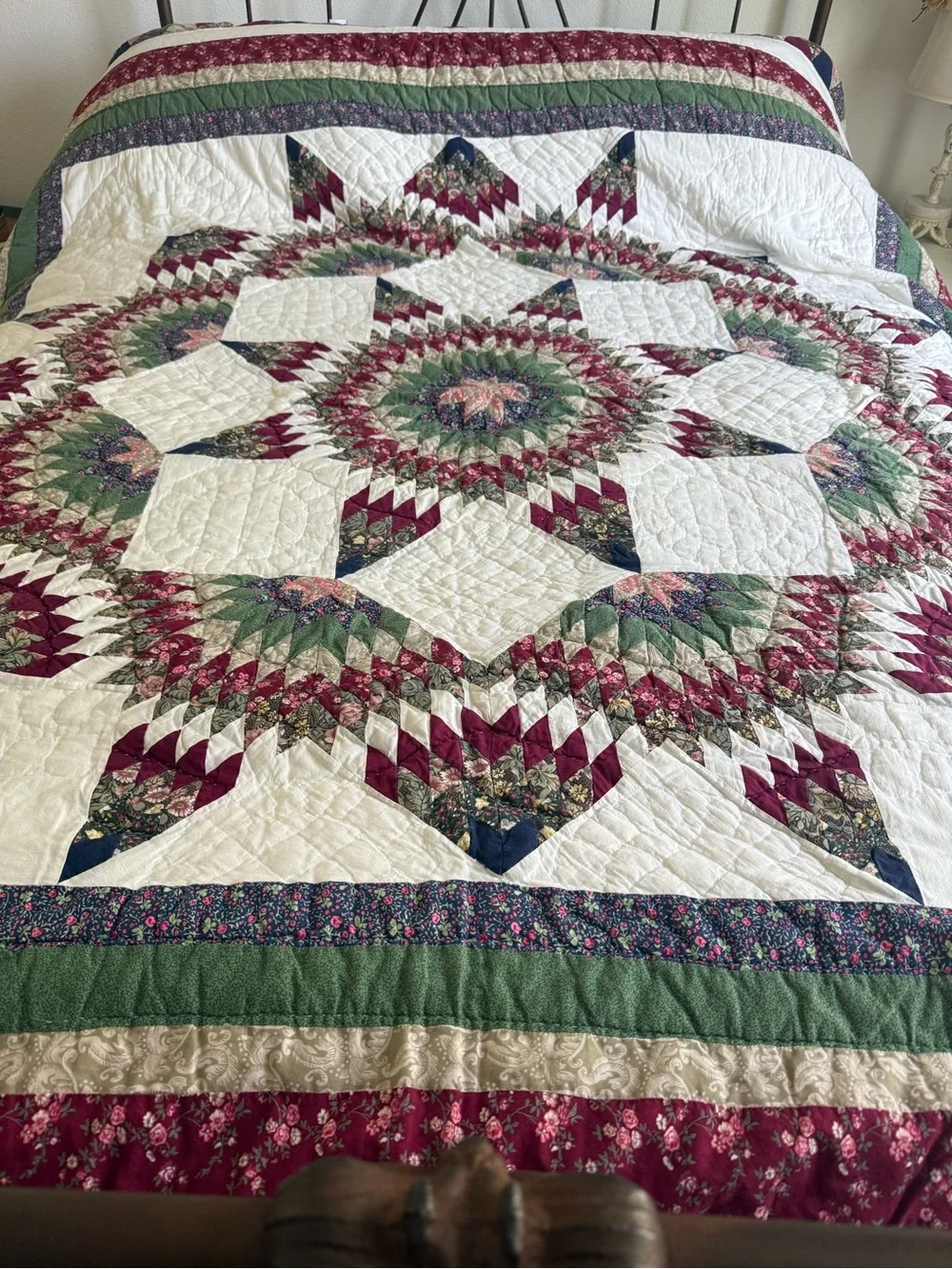 Vtg FLAWS As Is Peking Handicraft Full/Queen Broken Star Patchwork Quilt Farmhou